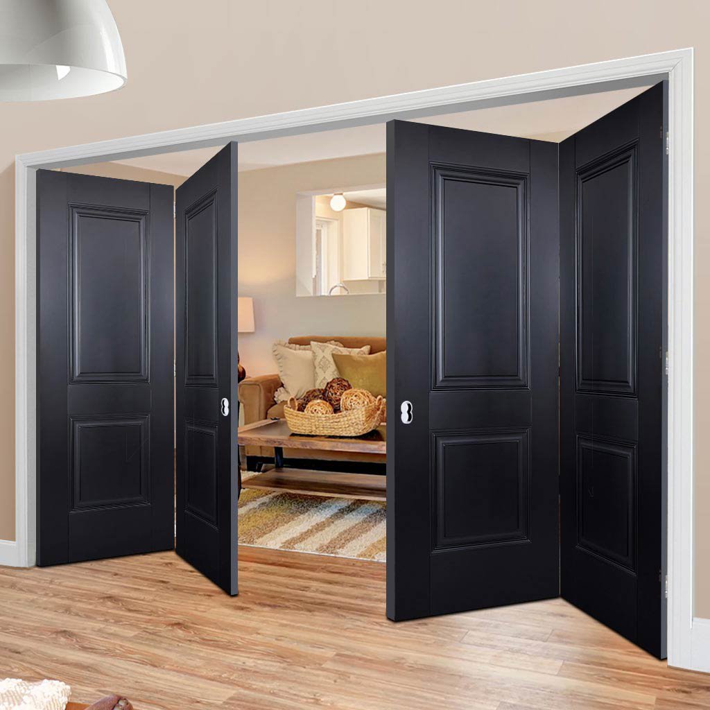 Four Folding Doors & Frame Kit - Arnhem 2 Panel Black Primed 2+2 - Unfinished