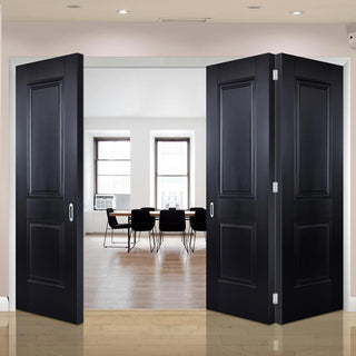 Image: Three Folding Doors & Frame Kit - Arnhem 2 Panel Black Primed 2+1 - Unfinished