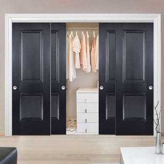 Image: Four Sliding Wardrobe Doors & Frame Kit - Arnhem 2 Panel Black Primed Door - Unfinished