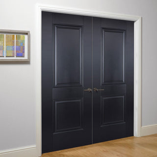 Image: Arnhem 2 Panel Black Primed Fire Door Pair - 1/2 Hour Fire Rated