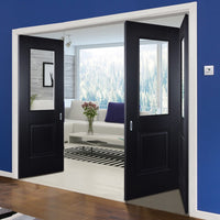 Three Folding Doors & Frame Kit - Arnhem Black Primed 2+1 - Clear Glass - Unfinished