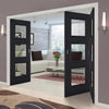 Three Folding Doors & Frame Kit - Antwerp 3 Pane Black Primed 2+1 - Clear Glass