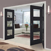 Three Folding Doors & Frame Kit - Antwerp 3 Pane Black Primed 2+1 - Clear Glass