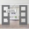 Double Sliding Door & Wall Track - Antwerp 3 Pane Black Primed Door - Clear Glass