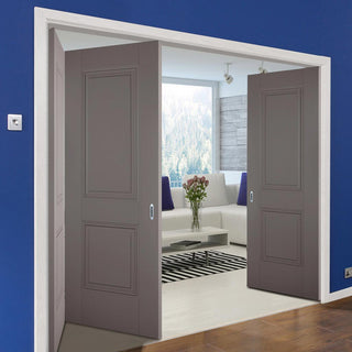 Image: Three Folding Doors & Frame Kit - Arnhem 2 Panel Grey Primed 2+1 - Unfinished