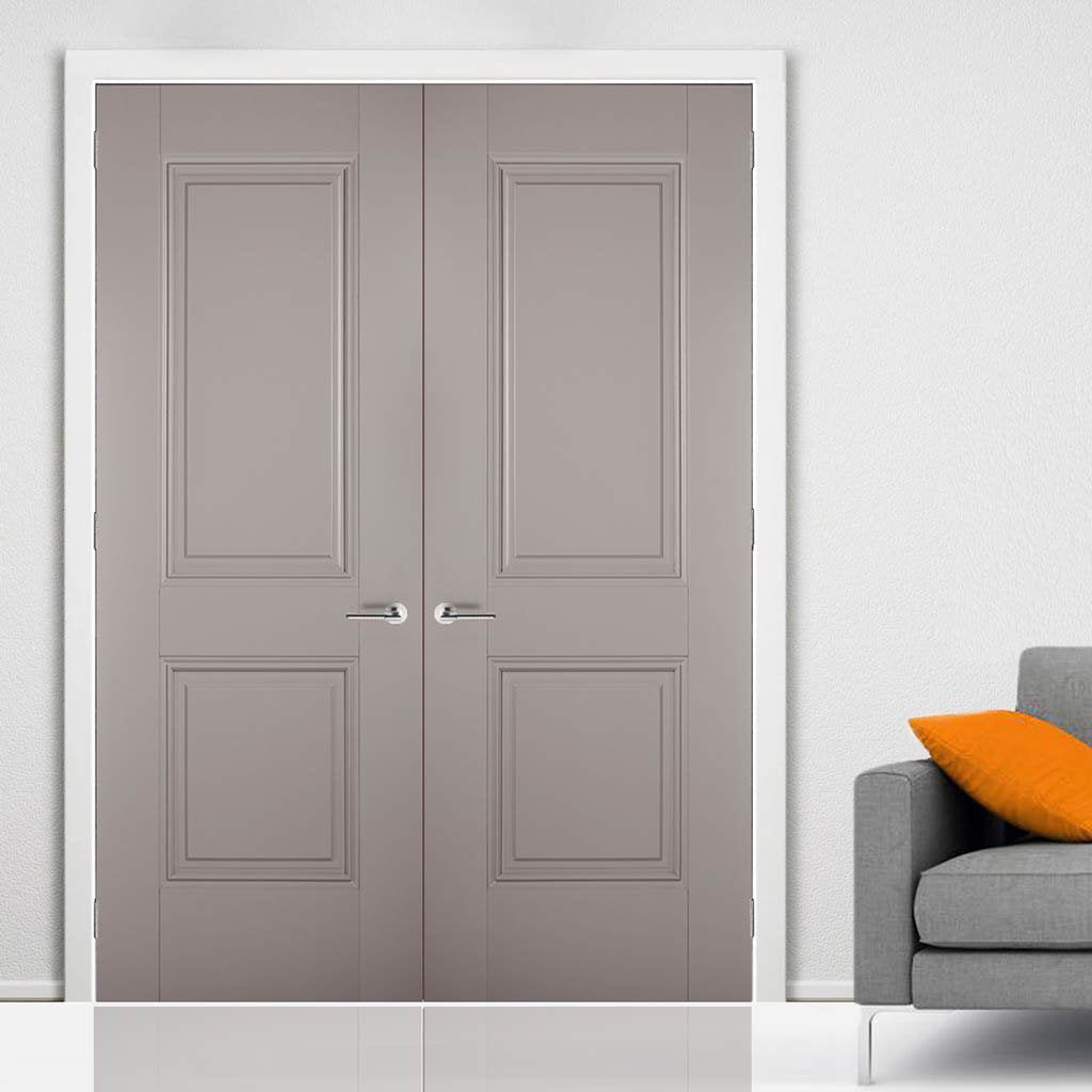 LPD Joinery Arnhem 2 Panel Grey Primed Fire Door Pair - 1/2 Hour Fire Rated