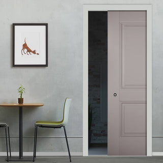 Image: Arnhem 2 Panel Grey Primed Single Evokit Pocket Door