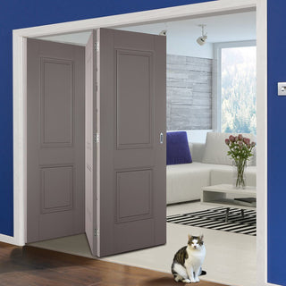 Image: Three Folding Doors & Frame Kit - Arnhem 2 Panel Grey Primed 3+0 - Unfinished
