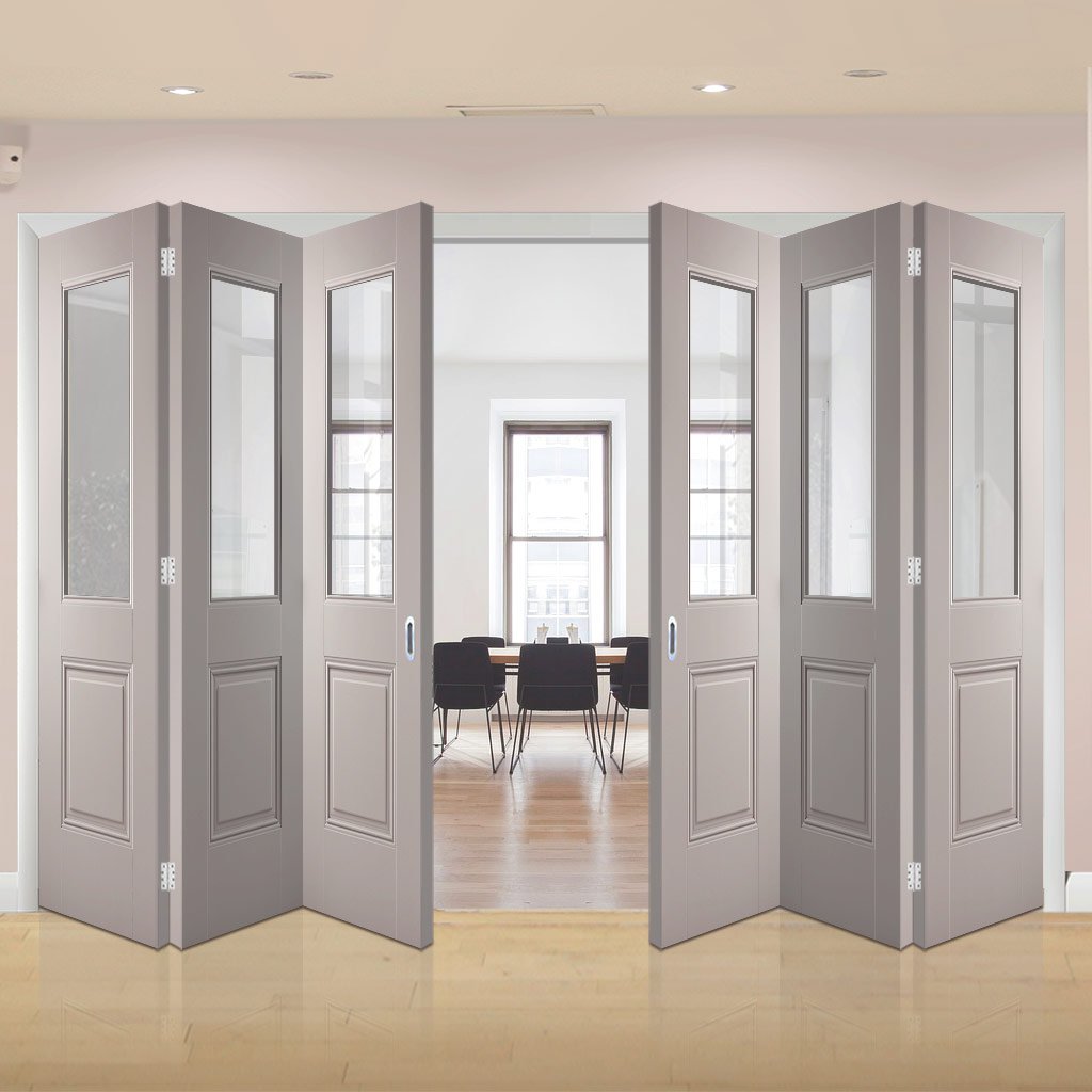 Six Folding Doors & Frame Kit - Arnhem Grey Primed 3+3 - Clear Glass - Unfinished