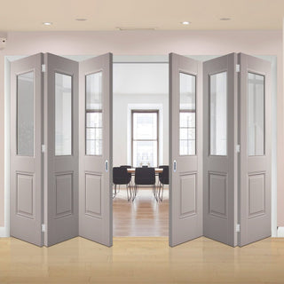 Image: Six Folding Doors & Frame Kit - Arnhem Grey Primed 3+3 - Clear Glass - Unfinished