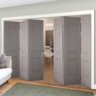 Image: Six Folding Doors & Frame Kit - Arnhem 2 Panel Grey Primed 3+3 - Unfinished