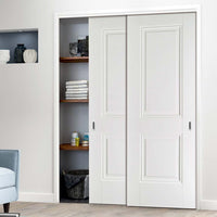 Two Sliding Wardrobe Doors & Frame Kit - Arnhem 2 Panel Door - White Primed