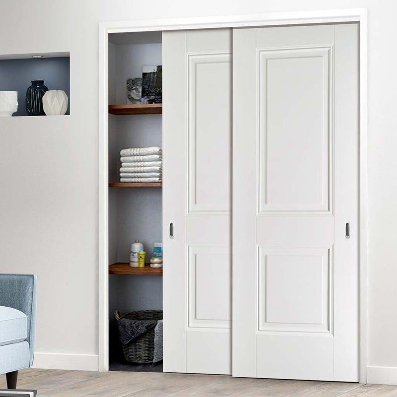 Two Sliding Wardrobe Doors & Frame Kit - Arnhem 2 Panel Door - White Primed