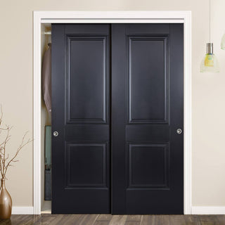 Image: Minimalist Wardrobe Door & Frame Kit - Two Arnhem 2 Panel Black Primed Doors - Unfinished
