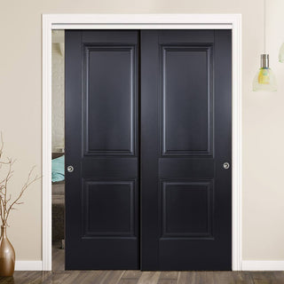 Image: Two Sliding Doors and Frame Kit - Arnhem 2 Panel Black Primed Door - Unfinished