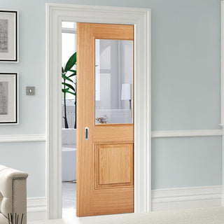 Image: Arnhem 1L/1 Panel Oak Single Evokit Pocket Door - Clear Glass - Prefinished