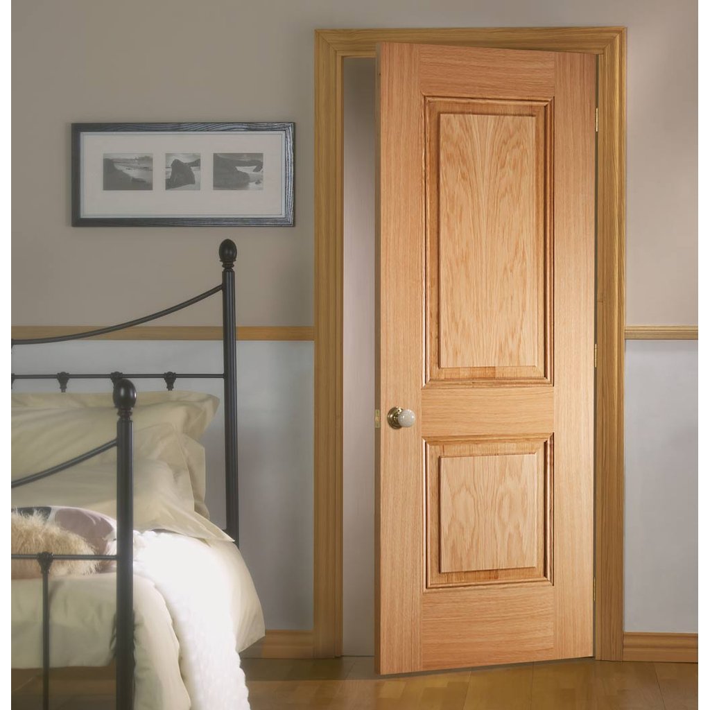 Fire Door, Arnhem 2 Panel Oak - 1/2 Hour Fire Rated - Prefinished