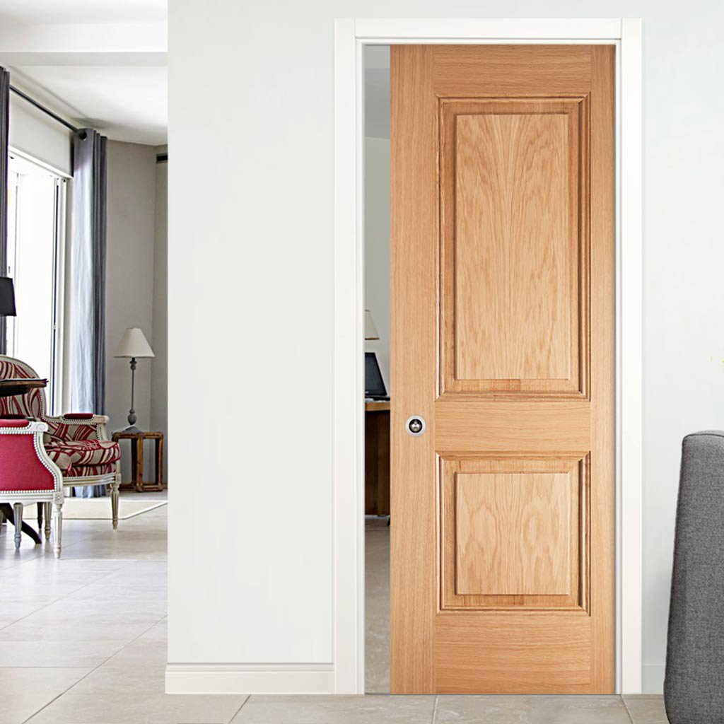 Arnhem 2 Panel Oak Single Evokit Pocket Door - Prefinished