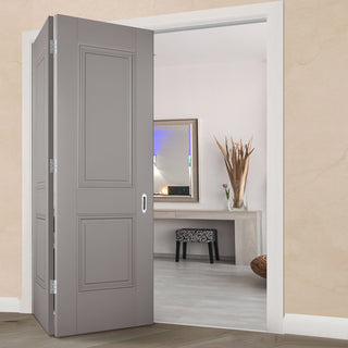 Image: Two Folding Doors & Frame Kit - Arnhem 2 Panel Grey Primed 2+0 - Unfinished