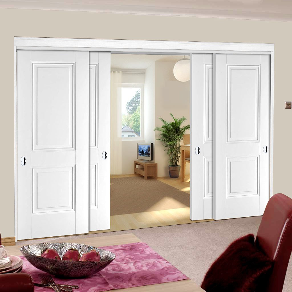 Four Sliding Doors and Frame Kit - Arnhem 2 Pane Door - White Primed