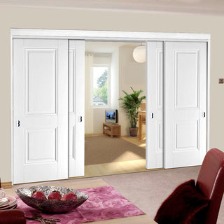 Image: Four Sliding Doors and Frame Kit - Arnhem 2 Pane Door - White Primed