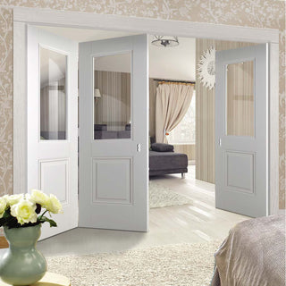 Image: Three Folding Doors & Frame Kit - Arnhem 1 Pane 1 Panel 2+1 Folding Door- Clear Glass - White Primed