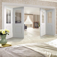 Four Folding Doors & Frame Kit - Arnhem 1 Pane 1 Panel 2+2 - Clear Glass - White Primed