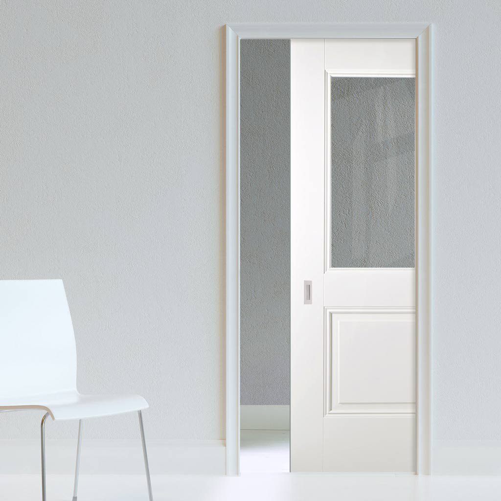 Arnhem 1L 1 Panel Single Evokit Pocket Door - Clear Glass - White Primed