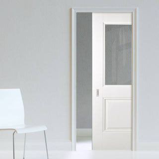 Image: Arnhem 1L 1 Panel Single Evokit Pocket Door - Clear Glass - White Primed