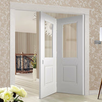 Two Folding Doors & Frame Kit - Arnhem 1 Pane 1 Panel 2+0 - Clear Glass - White Primed