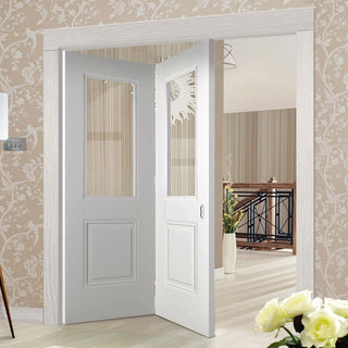 Image: Two Folding Doors & Frame Kit - Arnhem 1 Pane 1 Panel 2+0 - Clear Glass - White Primed