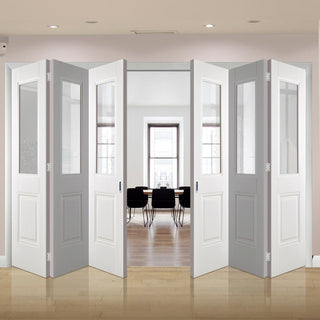 Image: Six Folding Doors & Frame Kit - Arnhem 1 Pane 1 Panel 3+3 - Clear Glass - White Primed