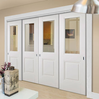 Image: Four Sliding Doors and Frame Kit - Arnhem 1 Pane 1 Panel Door - Clear Glass - White Primed