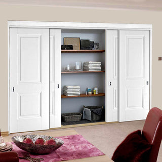 Image: Minimalist Wardrobe Door & Frame Kit - Four Arnhem 2 Panel Doors - White Primed 