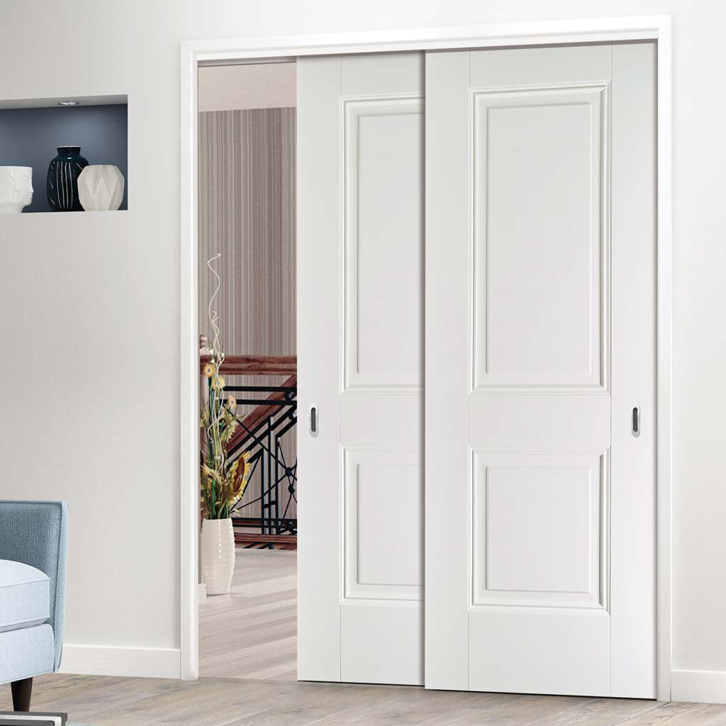 Two Sliding Doors and Frame Kit - Arnhem 2 Panel Door - White Primed