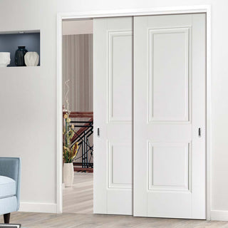 Image: Two Sliding Doors and Frame Kit - Arnhem 2 Panel Door - White Primed