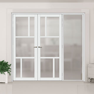 Image: Room Divider - Handmade Eco-Urban® Arran Door Pair DD6432F - Frosted Glass - Premium Primed - Colour & Size Options