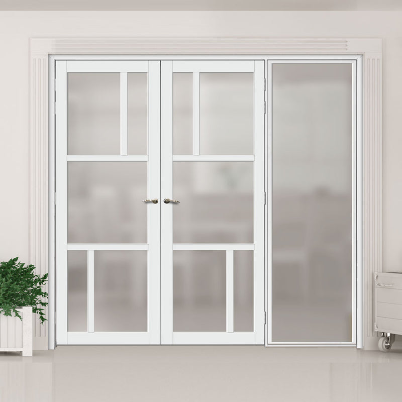 Bespoke Room Divider - Eco-Urban® Arran Door Pair DD6432F - Frosted Glass with Full Glass Side - Premium Primed - Colour & Size Options