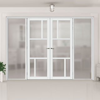 Image: Bespoke Room Divider - Eco-Urban® Arran Door Pair DD6432F - Frosted Glass with Full Glass Sides - Premium Primed - Colour & Size Options