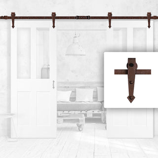 Image: Antique Rust Double Sliding Track - Barn Style - Arrowhead Hanger