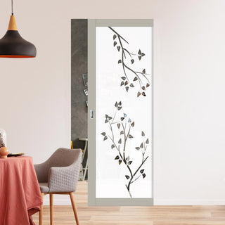 Image: Eco-Urban Artisan® Single Absolute Evokit Pocket Door - Birch Tree 6mm Obscure Glass - Clear Printed Design - Colour & Size Options