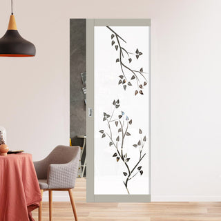 Image: Eco-Urban Artisan® Single Absolute Evokit Pocket Door - Birch Tree 6mm Obscure Glass - Clear Printed Design - Colour & Size Options