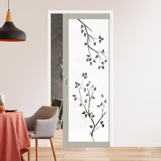 Image: Eco-Urban Artisan® Single Evokit Pocket Door - Birch Tree 6mm Obscure Glass - Clear Printed Design - Colour & Size Options