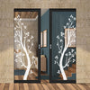 Eco-Urban Artisan® Double Absolute Evokit Pocket Door - Blooming Tree 6mm Clear Glass - Obscure Printed Design - Colour & Size Options