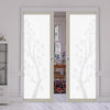 Eco-Urban Artisan Double Evokit Pocket Door - Blooming Tree 6mm Obscure Glass - Obscure Printed Design - Colour & Size Options