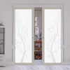 Eco-Urban Artisan® Double Evokit Pocket Door - Blooming Tree 6mm Obscure Glass - Obscure Printed Design - Colour & Size Options