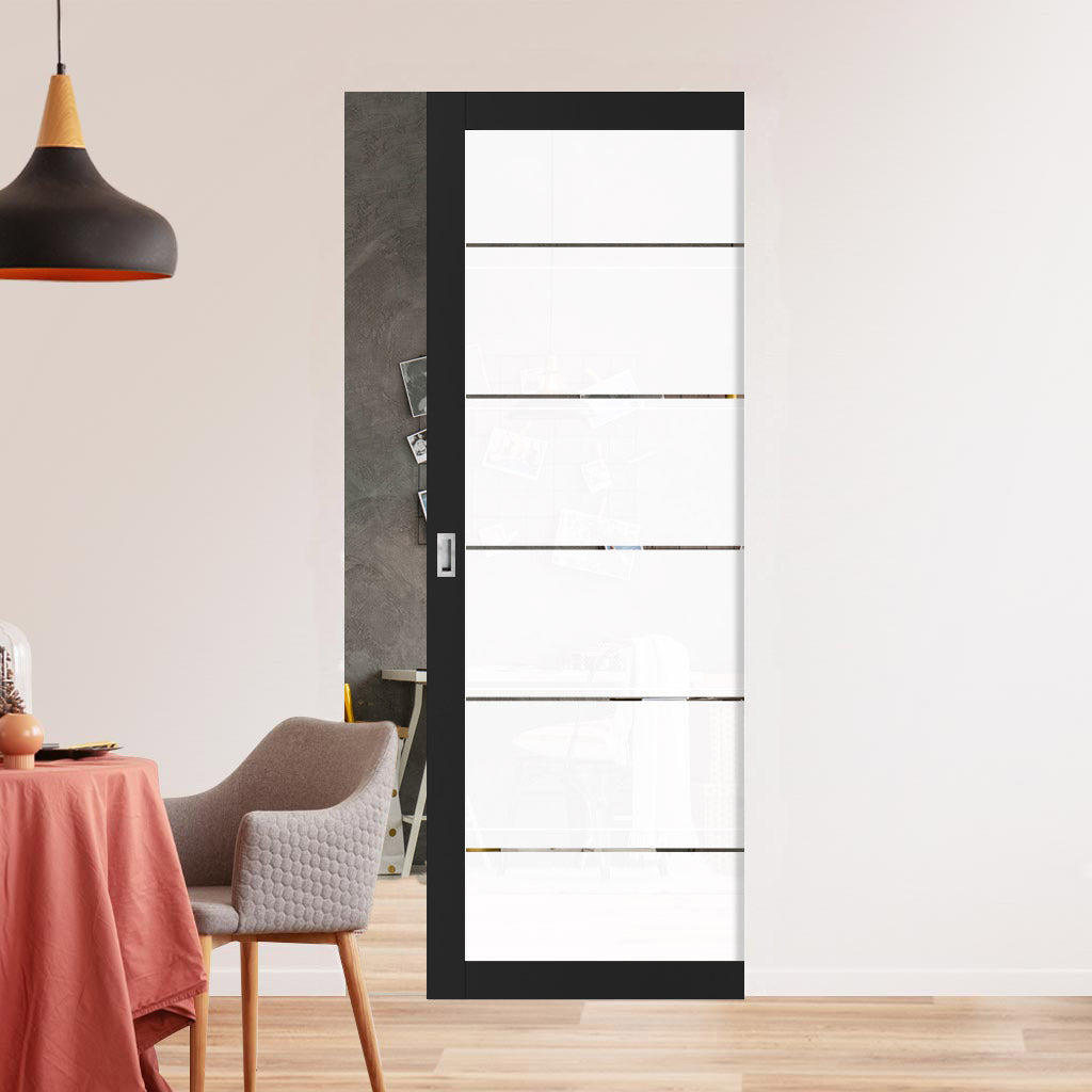 Eco-Urban Artisan® Single Absolute Evokit Pocket Door - Drem 6mm Obscure Glass - Clear Printed Design - Colour & Size Options