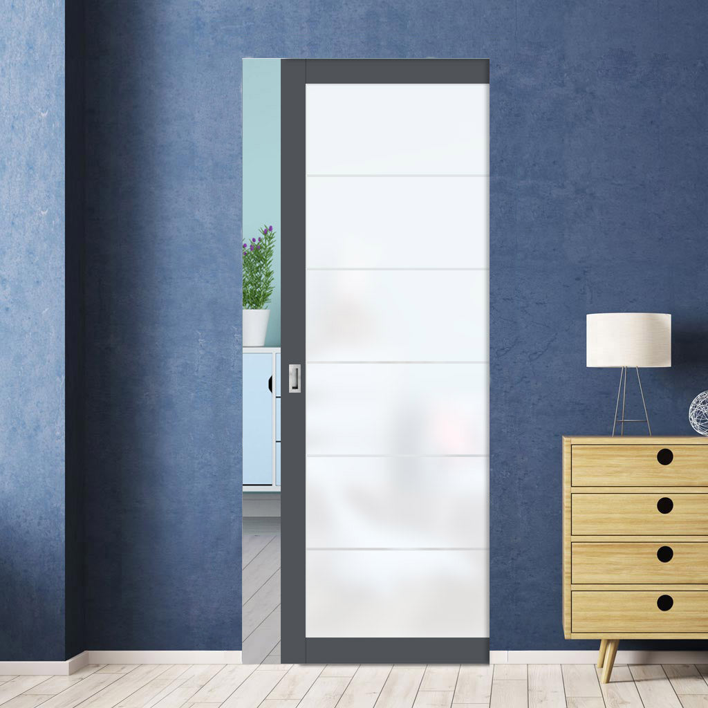 Eco-Urban Artisan® Single Absolute Evokit Pocket Door - Drem 6mm Obscure Glass - Obscure Printed Design - Colour & Size Options