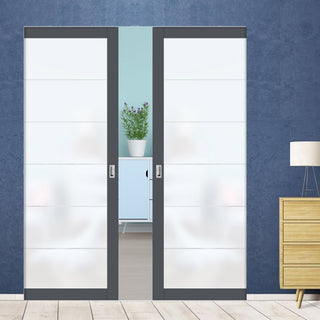 Image: Eco-Urban Artisan® Double Absolute Evokit Pocket Door - Drem 6mm Obscure Glass - Obscure Printed Design - Colour & Size Options