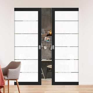 Image: Eco-Urban Artisan® Double Absolute Evokit Pocket Door - Drem 6mm Obscure Glass - Clear Printed Design - Colour & Size Options